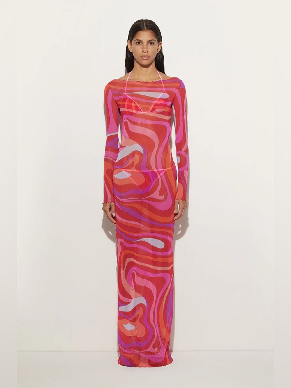 Emilio Pucci Women's Pink Marmo Sheer Tulle Maxi Dress resort US 8